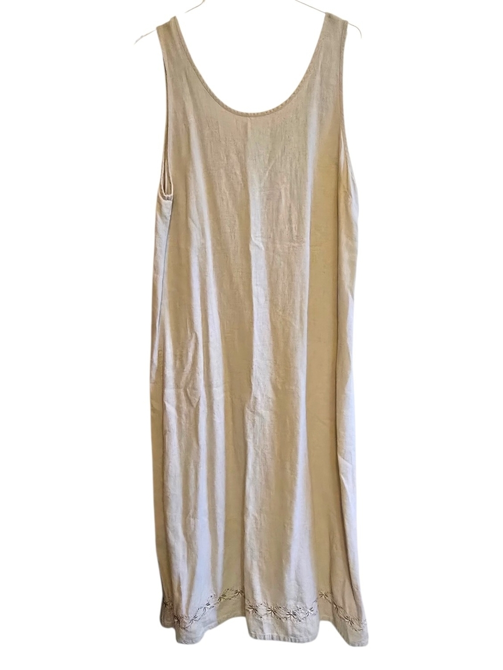 Vintage Marsh Landing Linen Blend Embroidered Hem Midi Dress - Neutral Boho M